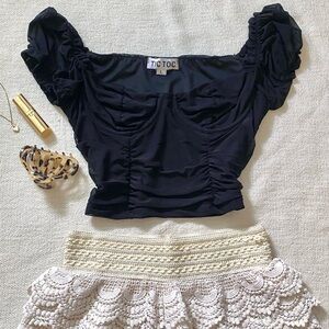 Tic Toc black puff sleeve crop top in size Large
